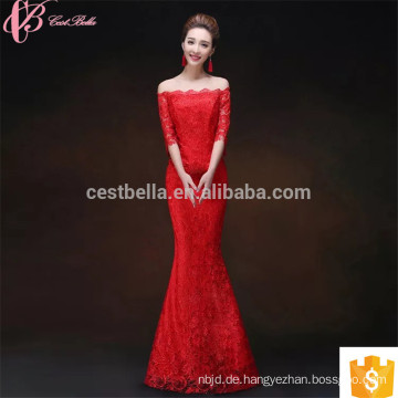 Red Lace Off-Schulter Meerjungfrau Chiffon Guangzhou Abendkleid